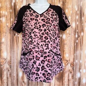 Scrubstar Cheery Cheetah V-Neck Print Scrub Top